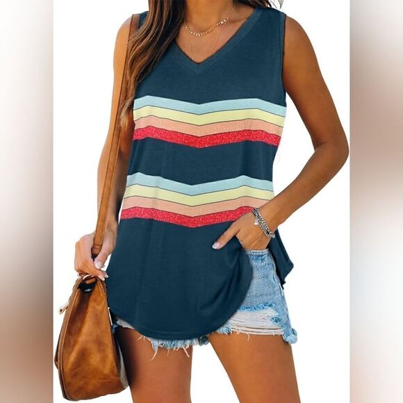 XIEERDUO Womens Tank Top V Neck Basic Solid Color Casual Flowy Summer - Picture 1 of 9